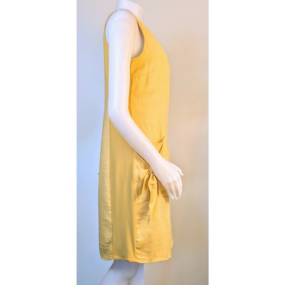 Frank Lyman Shift Dress Size 6 Yellow Sleeveless Tie Pockets Preppy Coastal - Picture 5 of 9